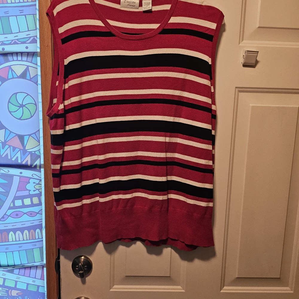 Crimson Avenue Red and Cream Striped Top